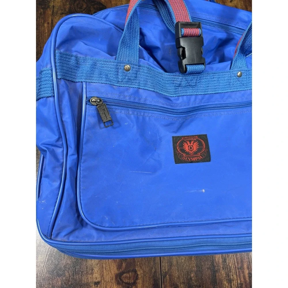 Vintage Olympia Traveler's Friend Blue Vinyl Travel Rolling Bag Expandable 90's